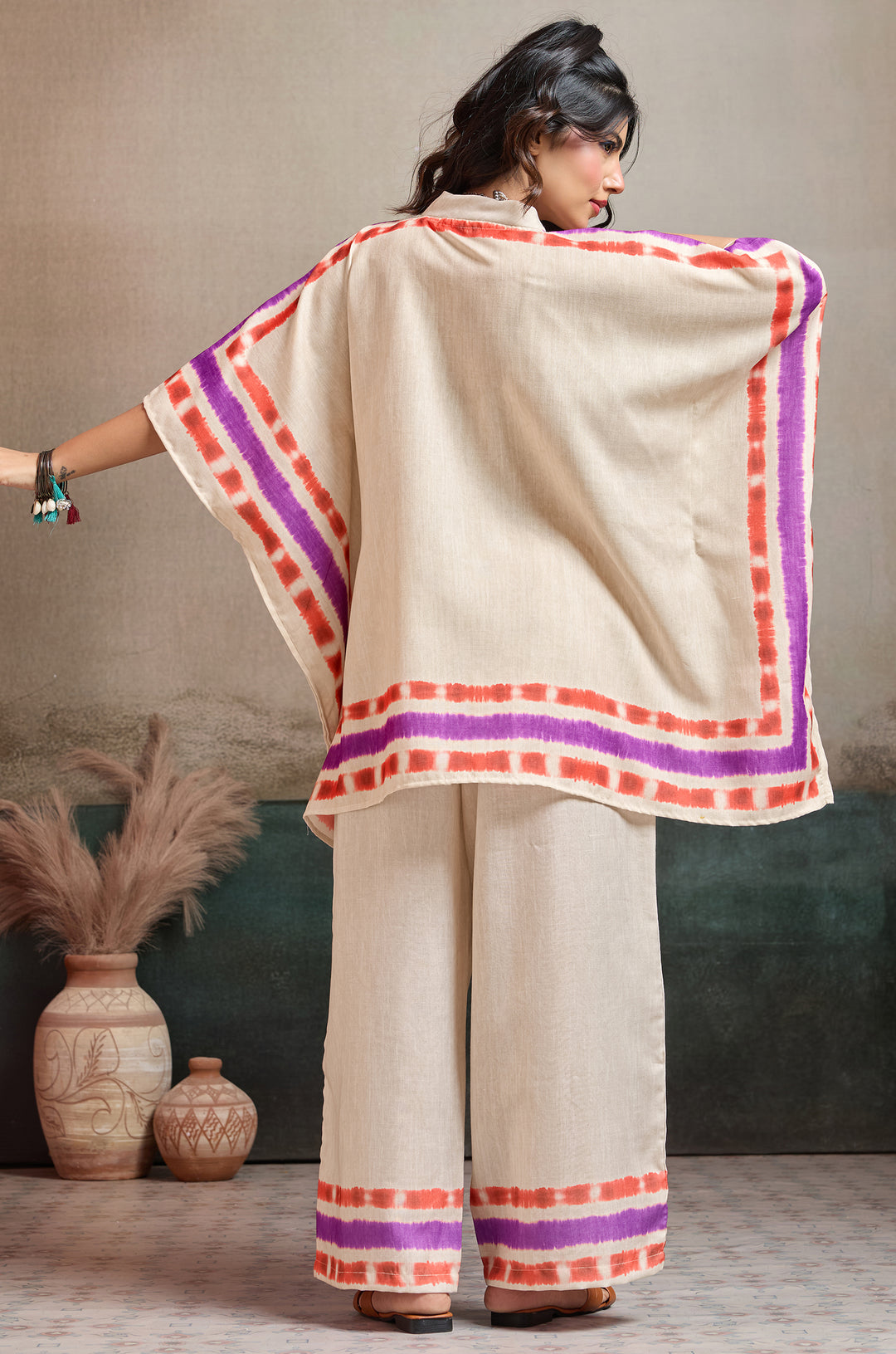 Plum Grid Linen Women Co-ord set with Digital Print