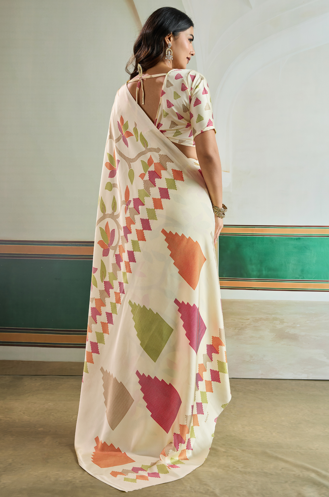 Cream Vibrant Luxe Digital Ajrakh Print Saree