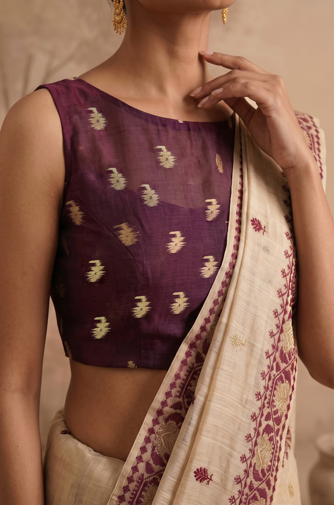 Purple Woven Jamdhani Cotton Saree | Sutra Collection