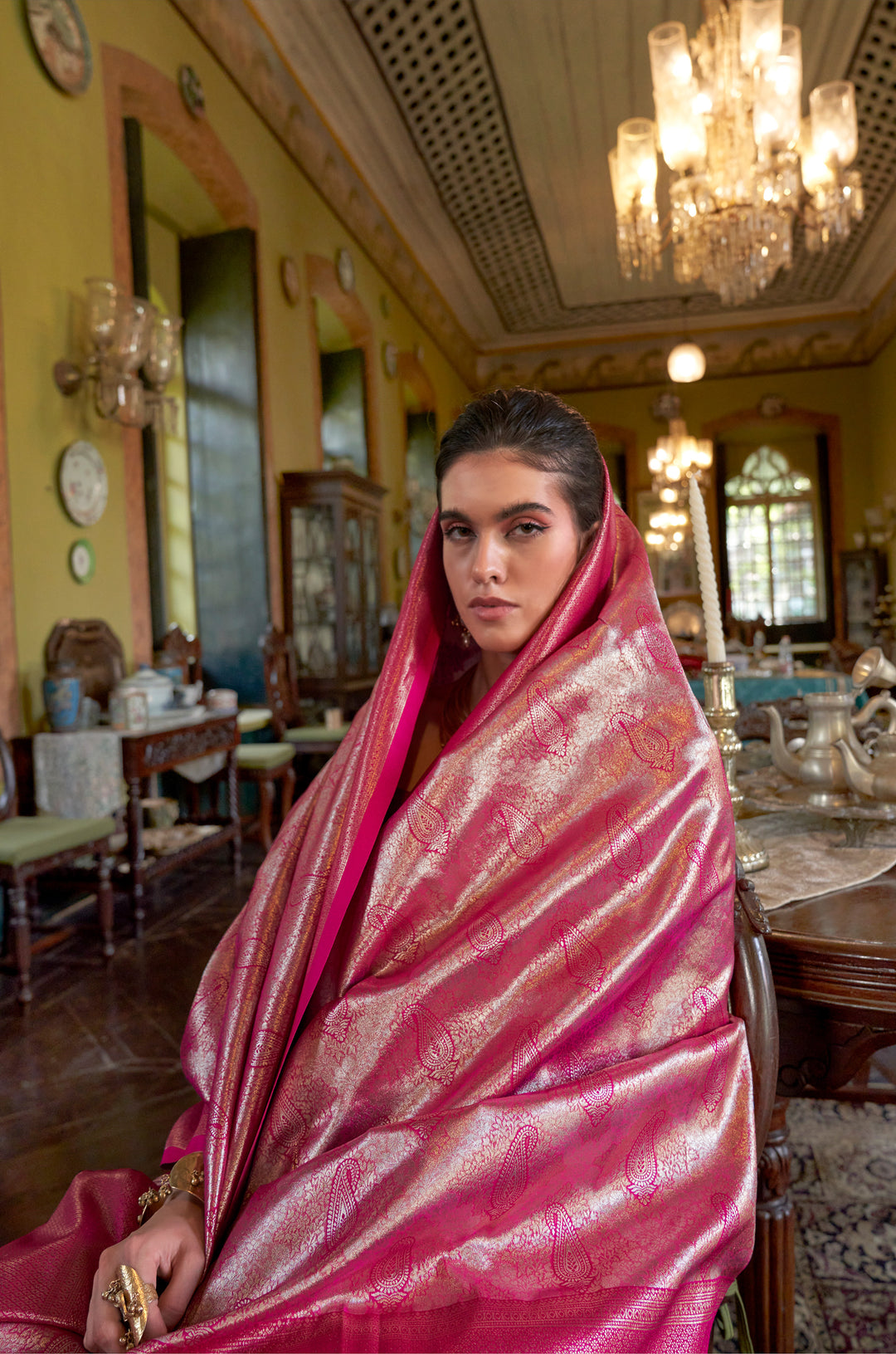 Pink Aura Sage Kanjivaram Woven Silk Saree