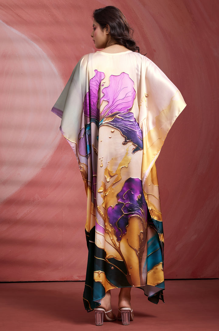 Violet Grace Soft Satin Women Kaftan Dress with Digital Print