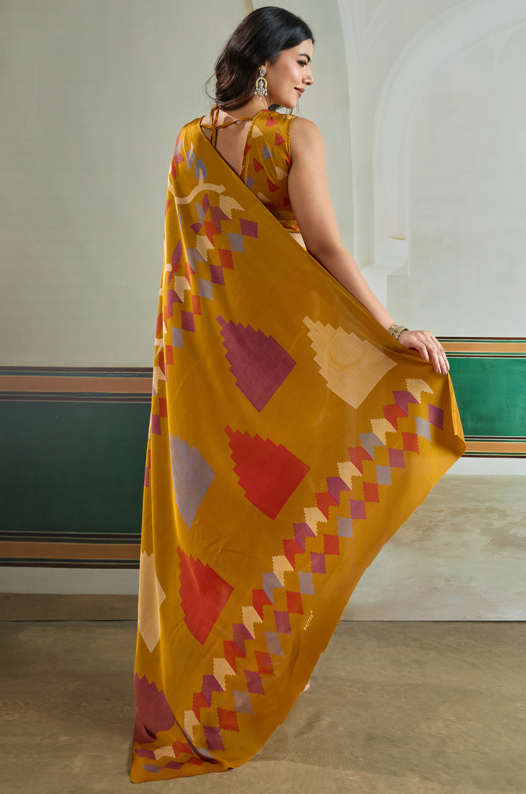 Mustard Vibrant Luxe Digital Ajrakh Print Saree