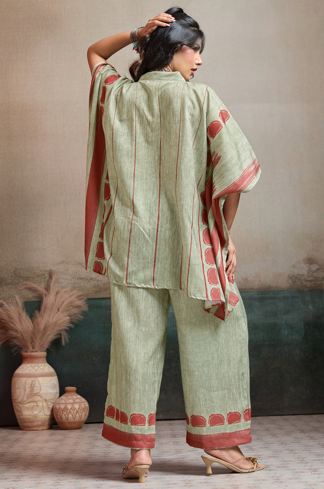 Rustic Leaf Linen Women Co-ord set with Digital Print