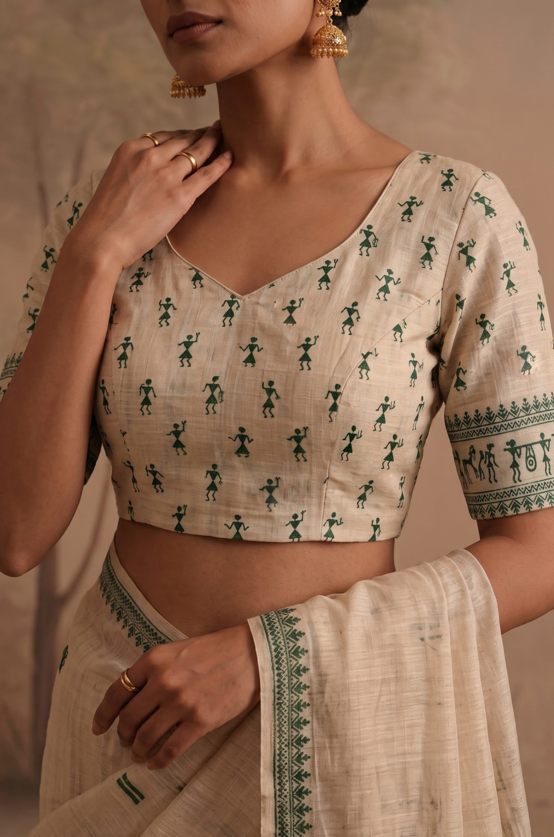 Green Woven Jamdhani Cotton Saree | Sutra Collection