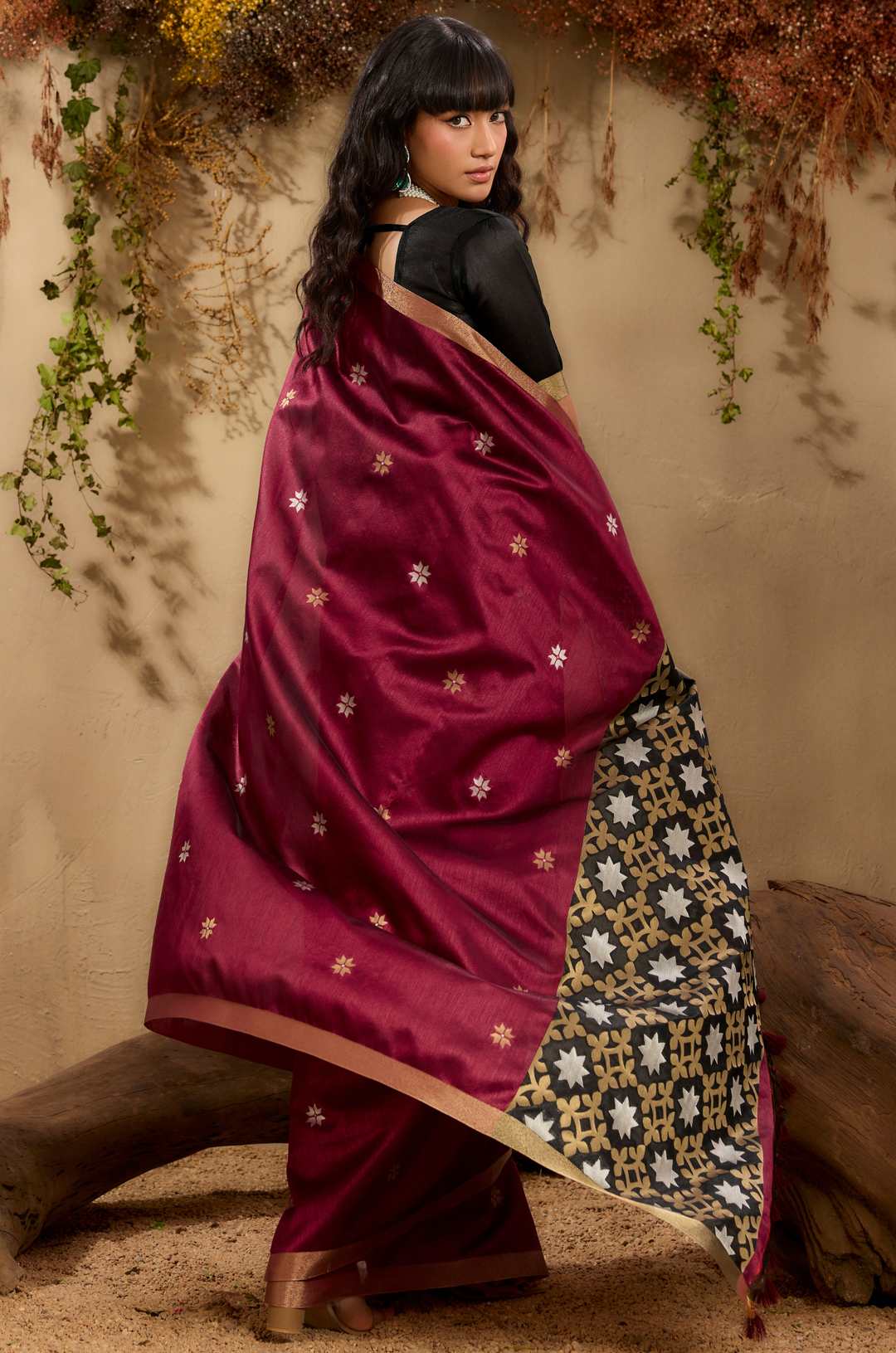 Maroon Zarina Woven Tusshar Silk Saree