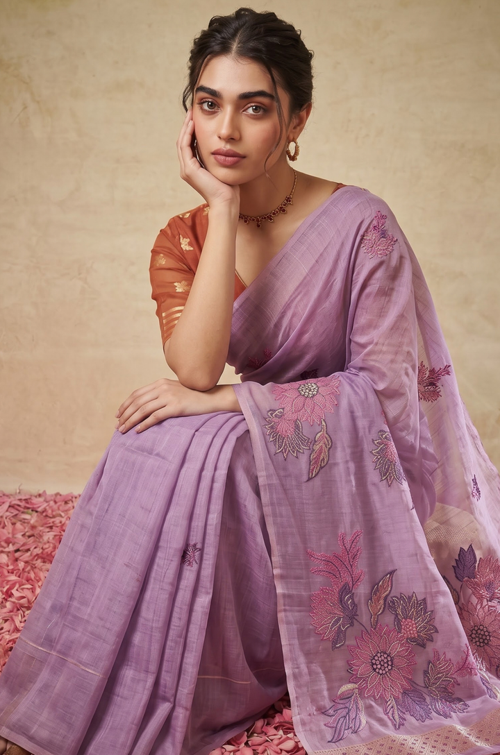 Purple Woven Jamdhani Cotton Saree | Gulnaar Collection