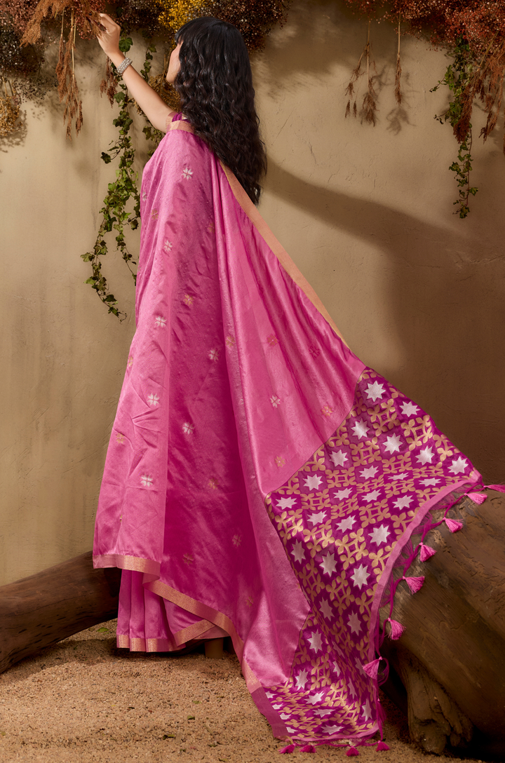 Pink Zarina Woven Tusshar Silk Saree
