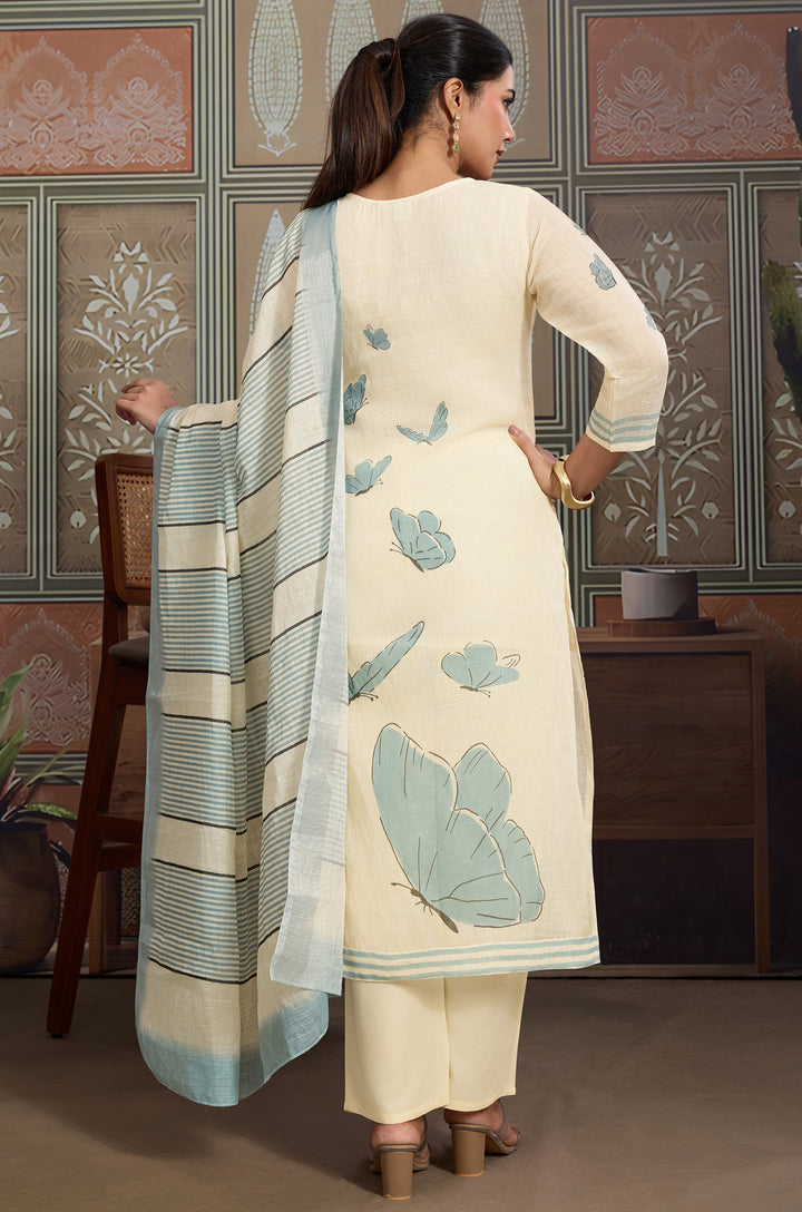 Butterfly Breeze Linen Cotton Women Suit Set with Digital Print Dupatta