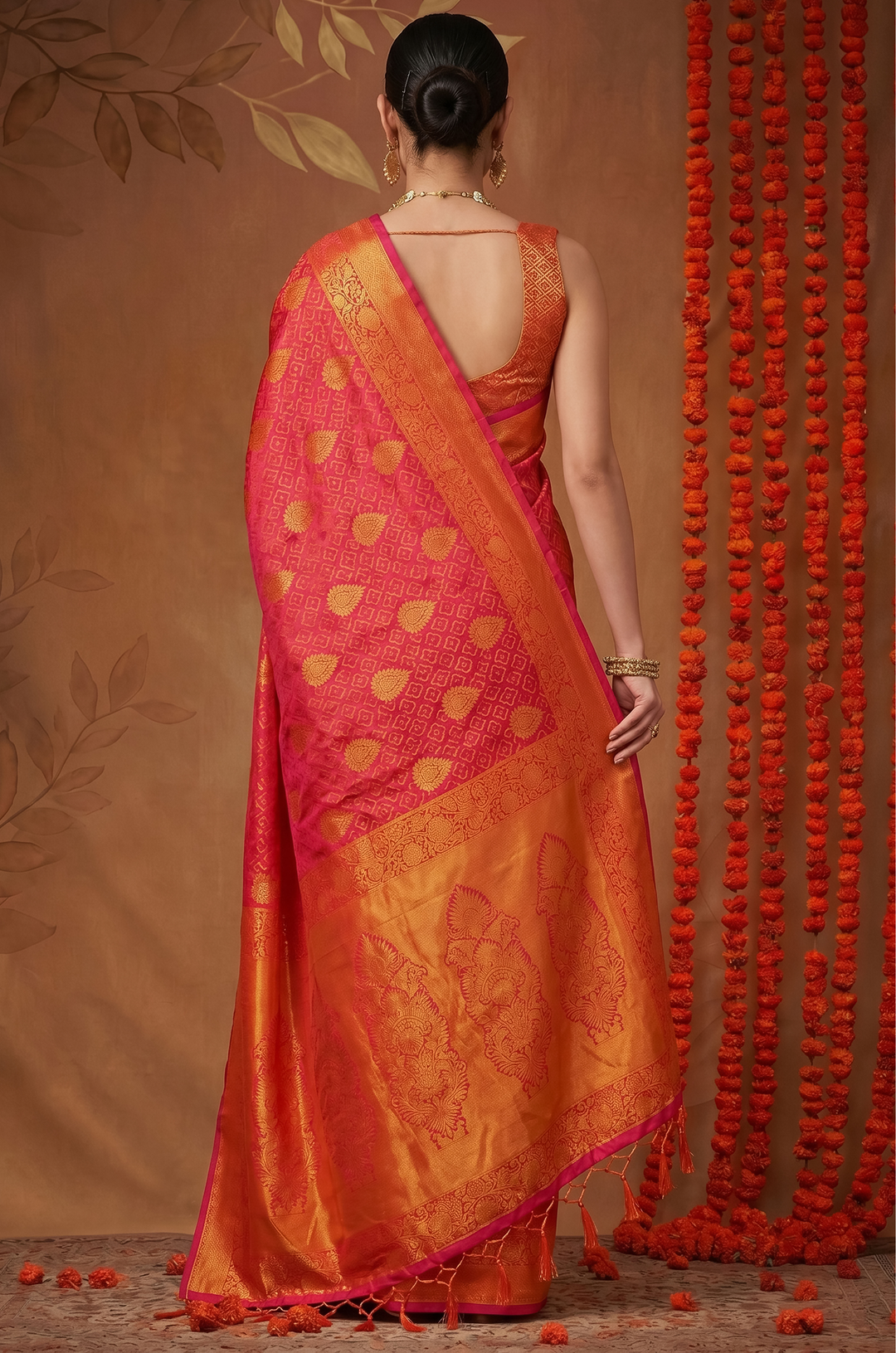 Orange Handloom Woven Silk Saree | Shagun Collection