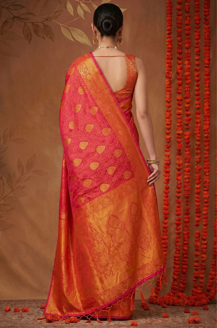 Orange Handloom Woven Silk Saree | Shagun Collection