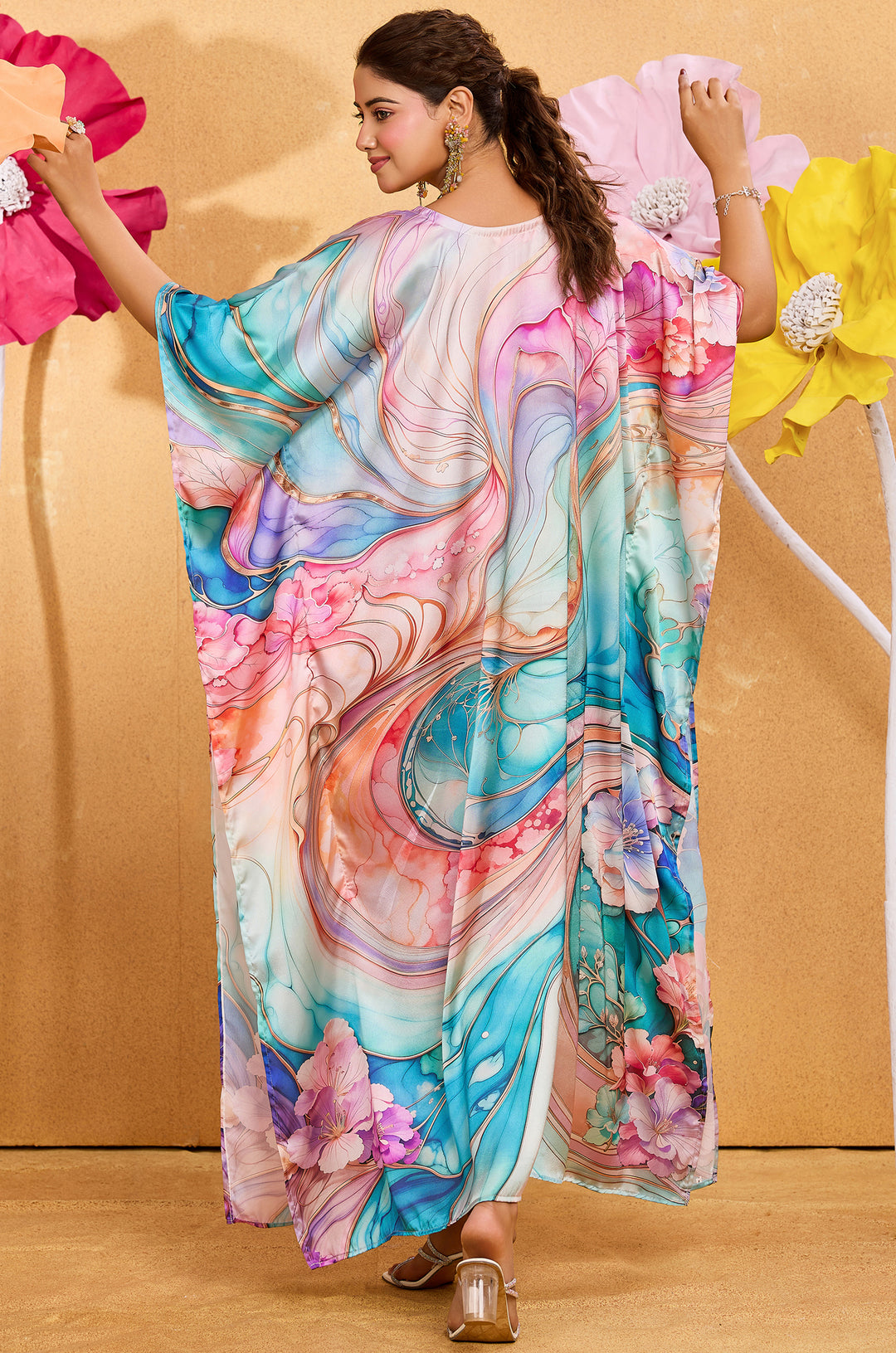 Cascade Kaftan - Women's Satin Kaftan Online India | Label Aarna