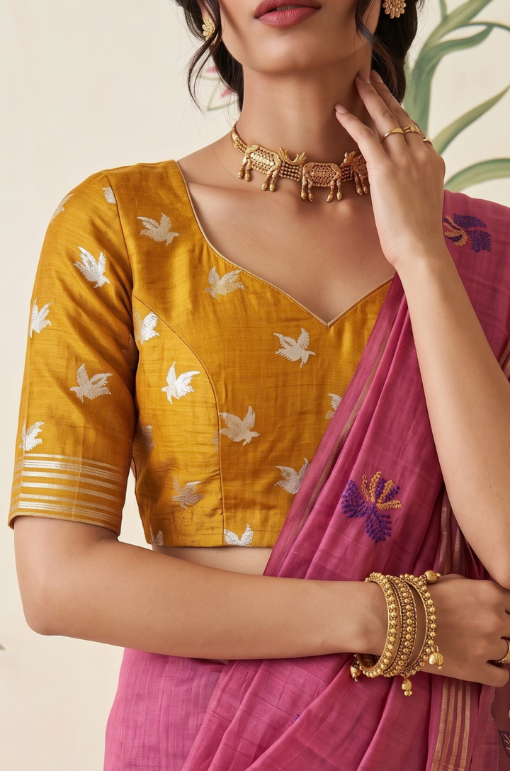 Pink Woven Jamdhani Cotton Saree | Braj Collection