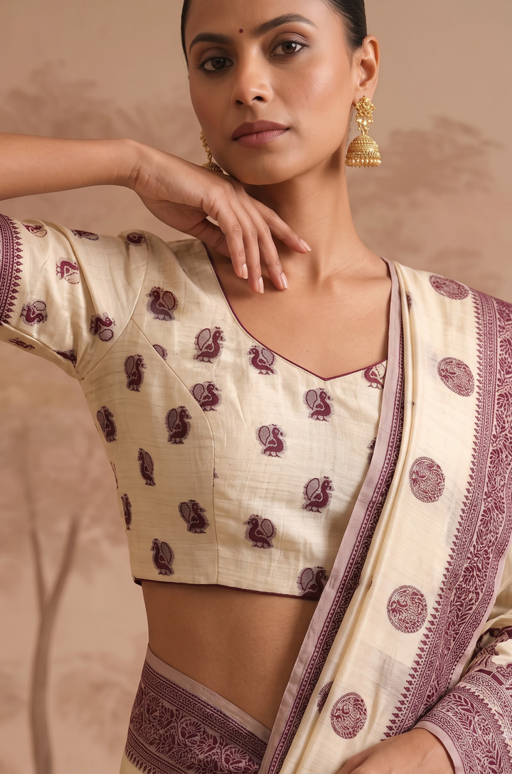 Wine Woven Jamdhani Cotton Saree | Sutra Collection