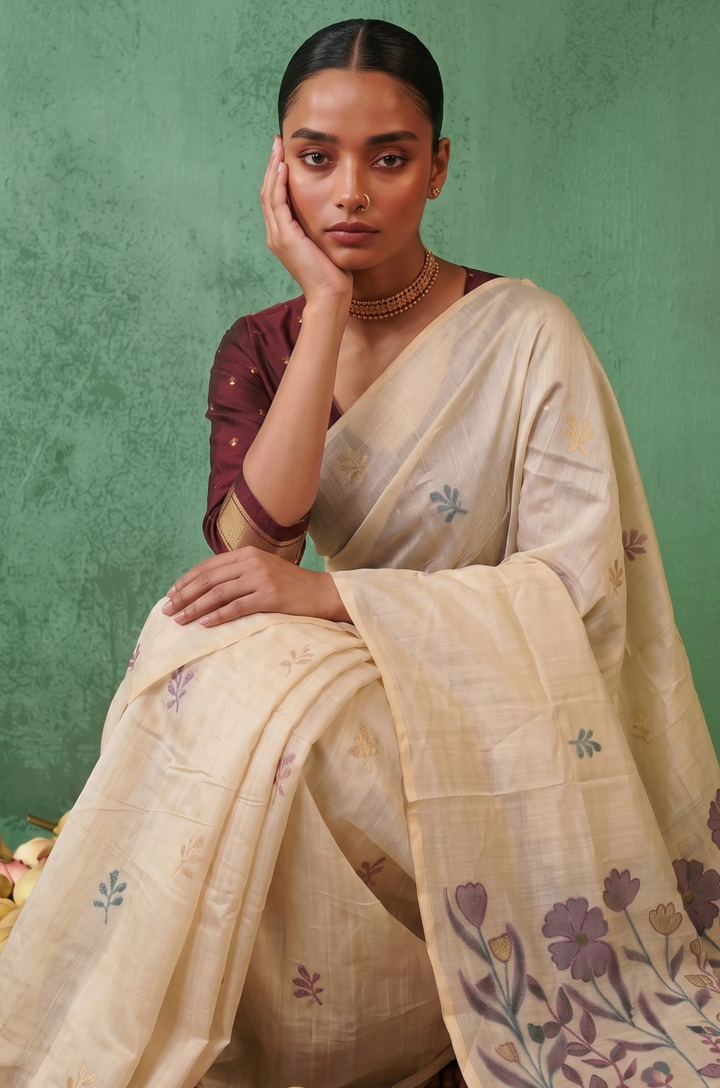 Maroon Woven Jamdhani Cotton Saree | Saadgi Collection