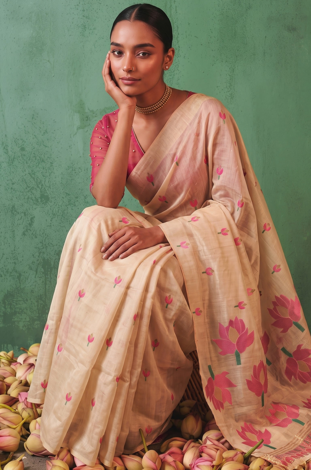 Pink Woven Jamdhani Cotton Saree | Saadgi Collection