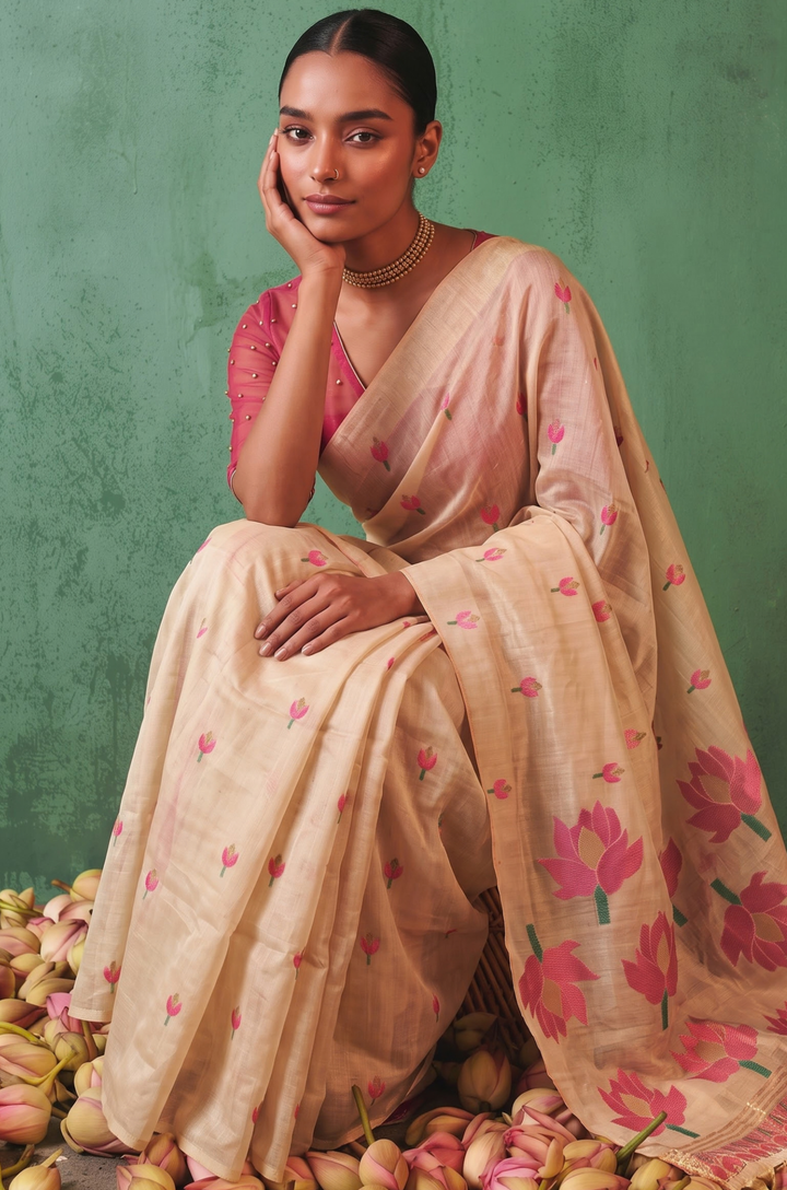 Pink Woven Jamdhani Cotton Saree | Saadgi Collection