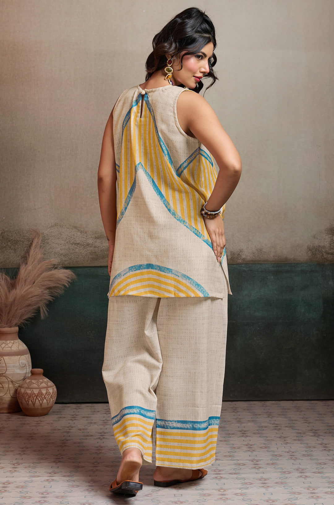 Sunbeam Stripe Linen Women Co-ord set with Digital Print