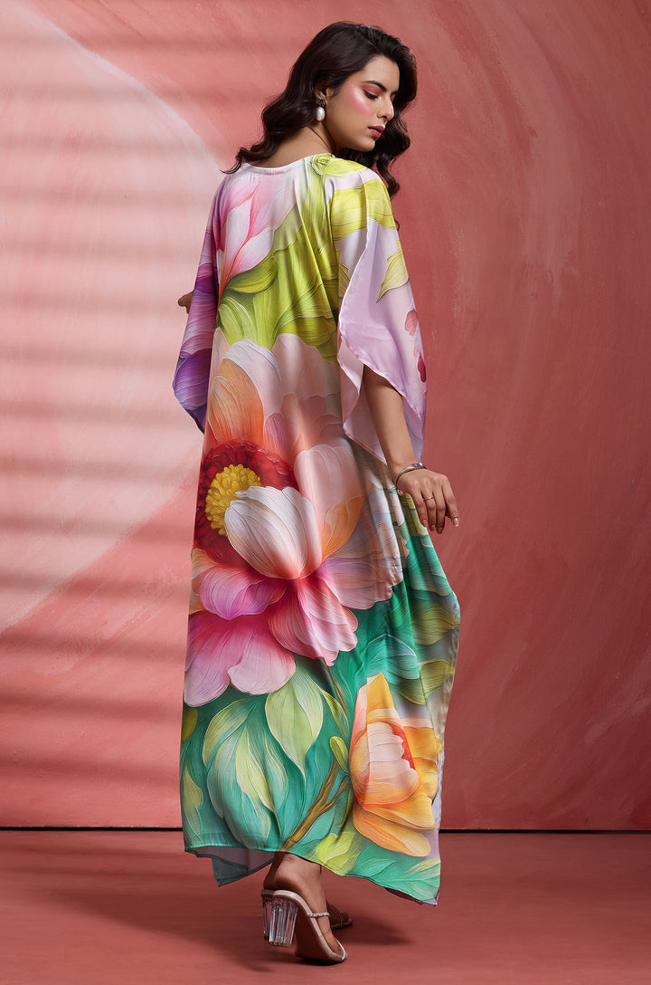 Misty Petals Kaftan - Women's Satin Kaftan Online India | Label Aarna
