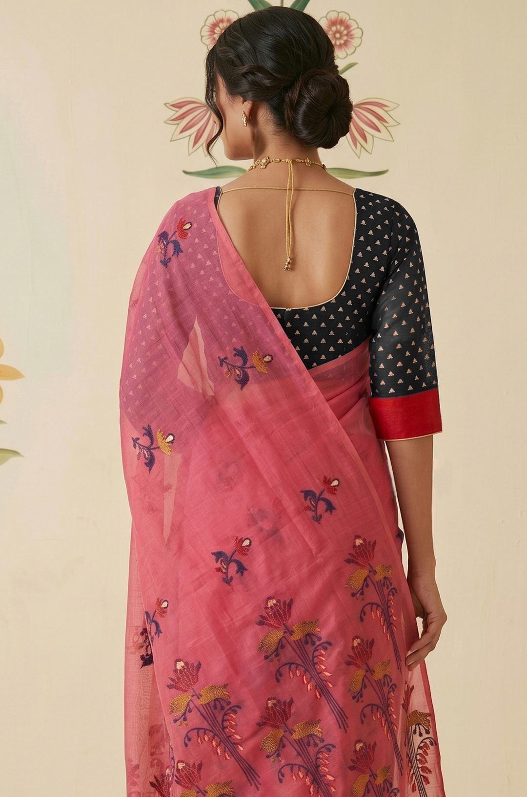 Blush Pink Woven Jamdhani Cotton Saree | Braj Collection