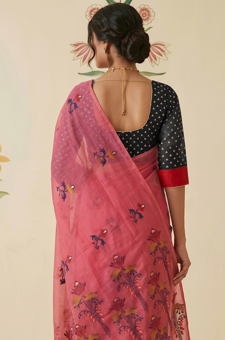 Blush Pink Woven Jamdhani Cotton Saree | Braj Collection