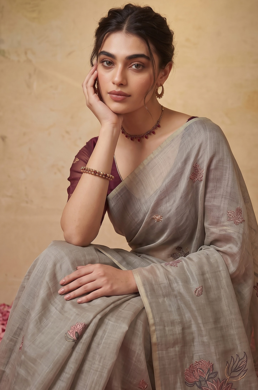 Grey Woven Jamdhani Cotton Saree | Gulnaar Collection
