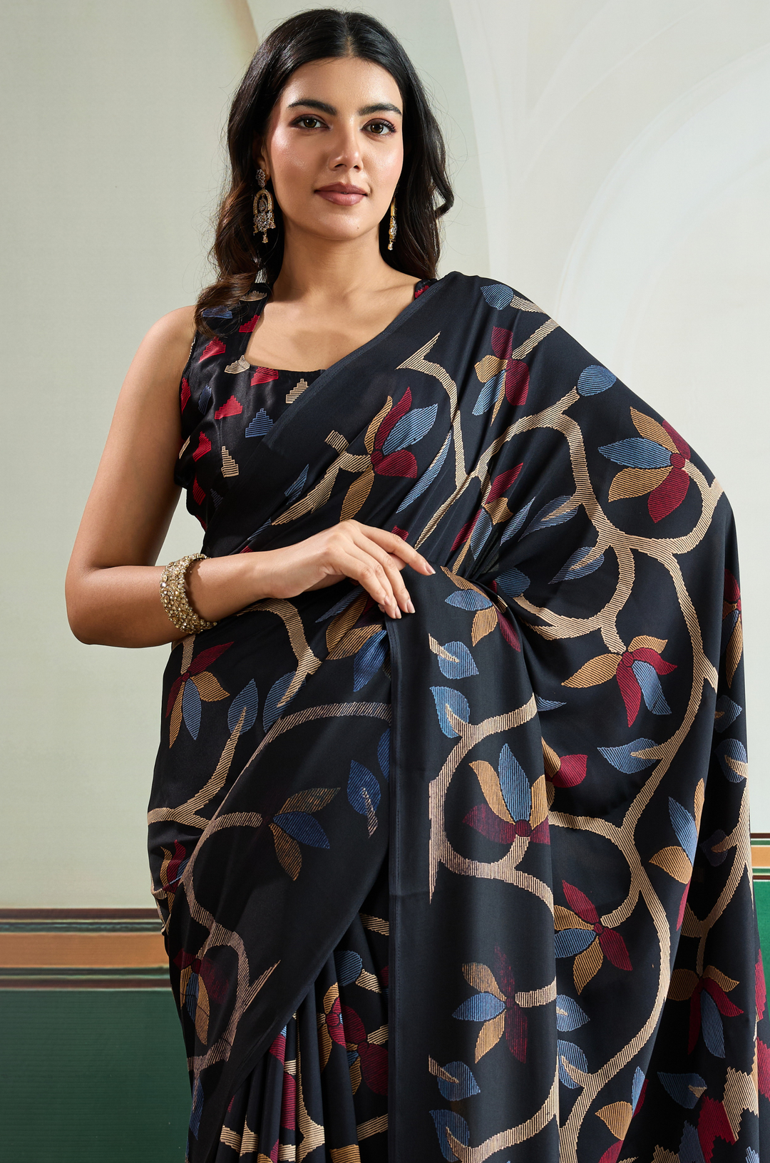 Black Vibrant Luxe Digital Ajrakh Print Saree