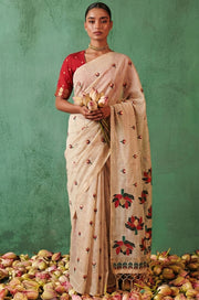 Red Woven Jamdhani Cotton Saree | Saadgi Collection