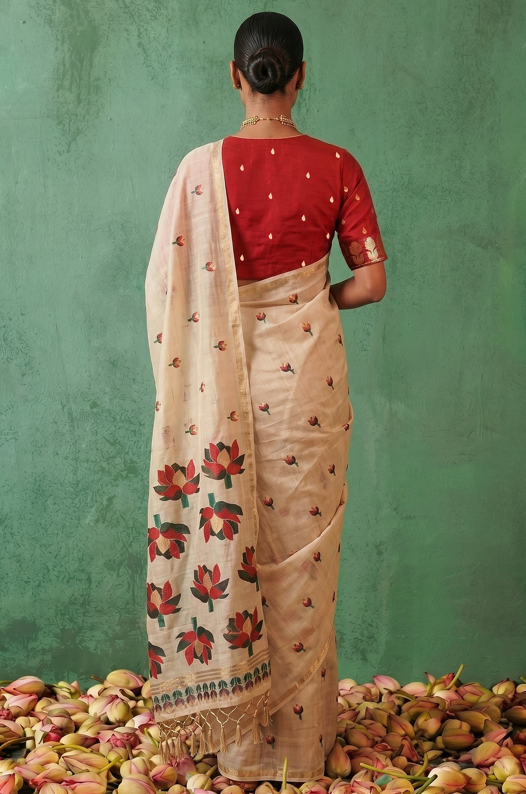 Red Woven Jamdhani Cotton Saree | Saadgi Collection