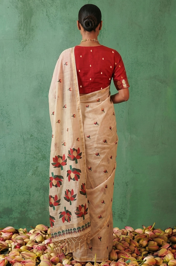 Red Woven Jamdhani Cotton Saree | Saadgi Collection