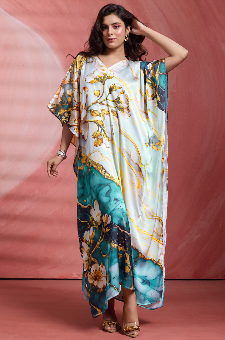 Lumi Flow Satin Kaftan - Free Size M-3XL | Label Aarna