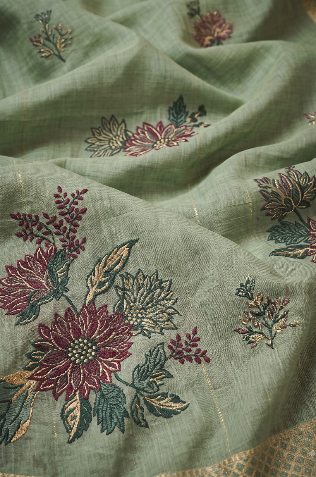 Mint Green Woven Jamdhani Cotton Saree | Gulnaar Collection