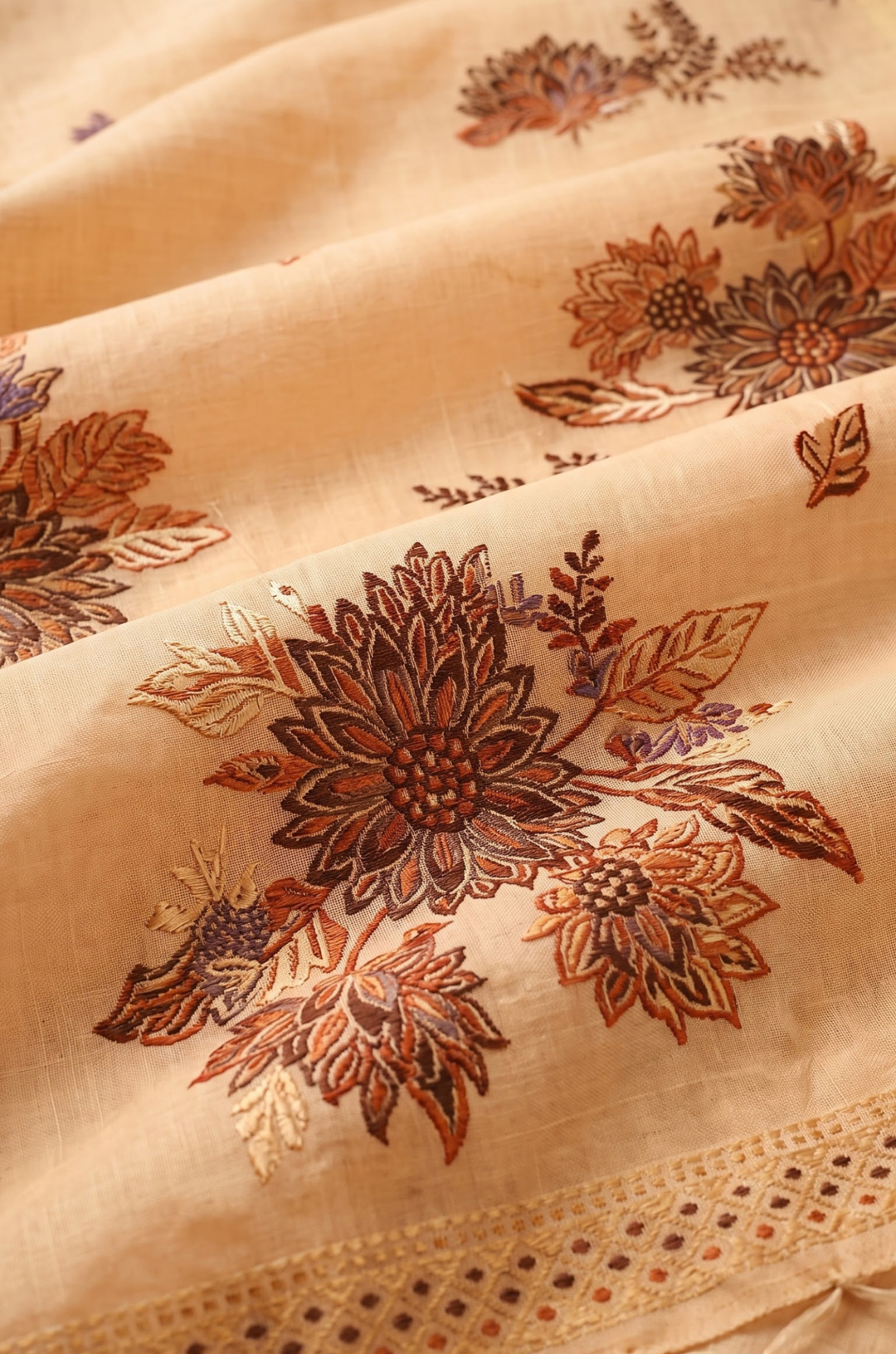 Light Peach Woven Jamdhani Cotton Saree | Gulnaar Collection