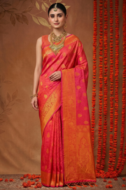 Orange Handloom Woven Silk Saree | Shagun Collection