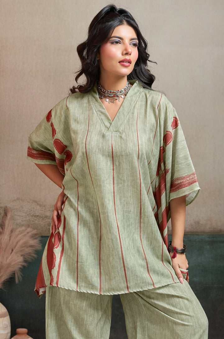 Rustic Leaf Linen Women Co-ord set with Digital Print