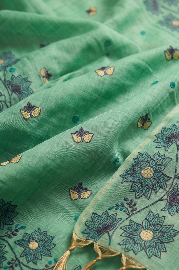 Green Woven Jamdhani Cotton Saree | Madhuban Collection