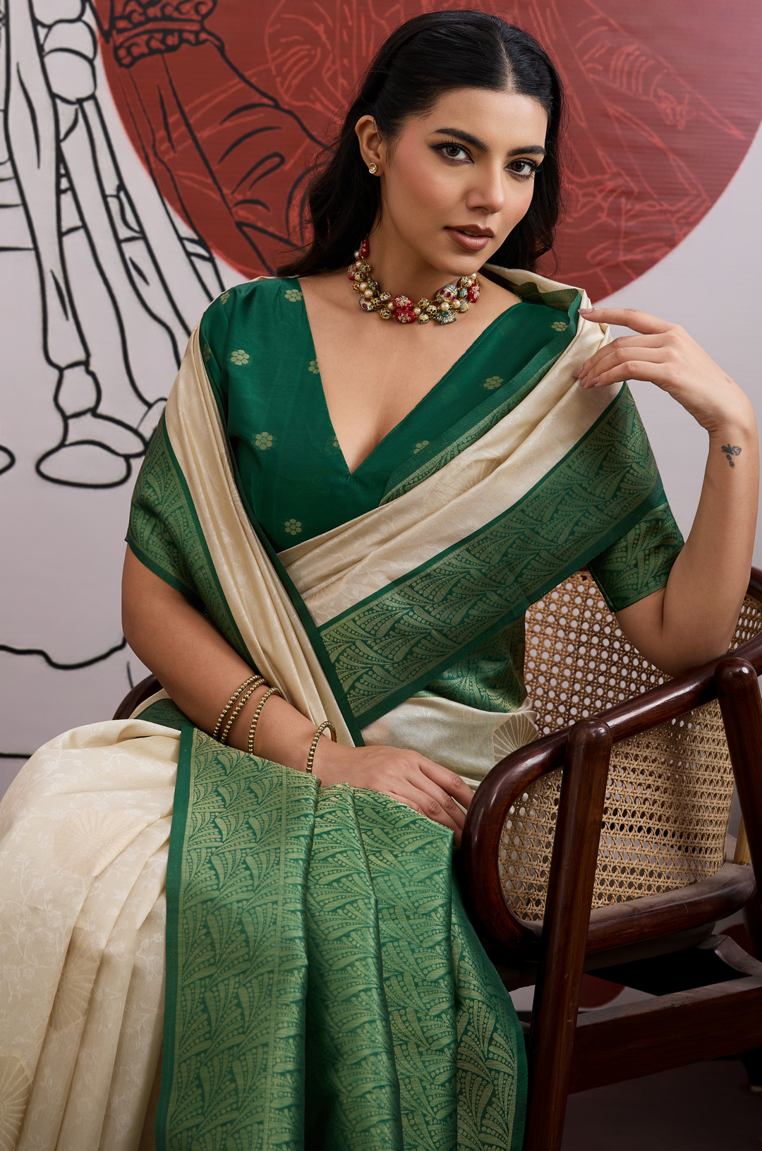 Green Modern Muse Woven Paper Silk Saree