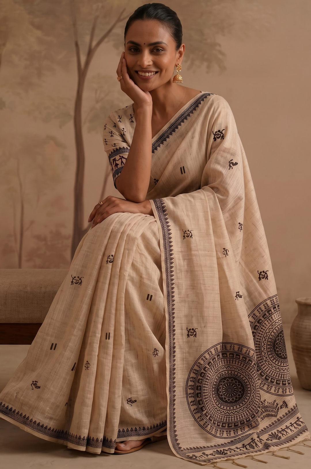 Black Woven Jamdhani Cotton Saree | Sutra Collection