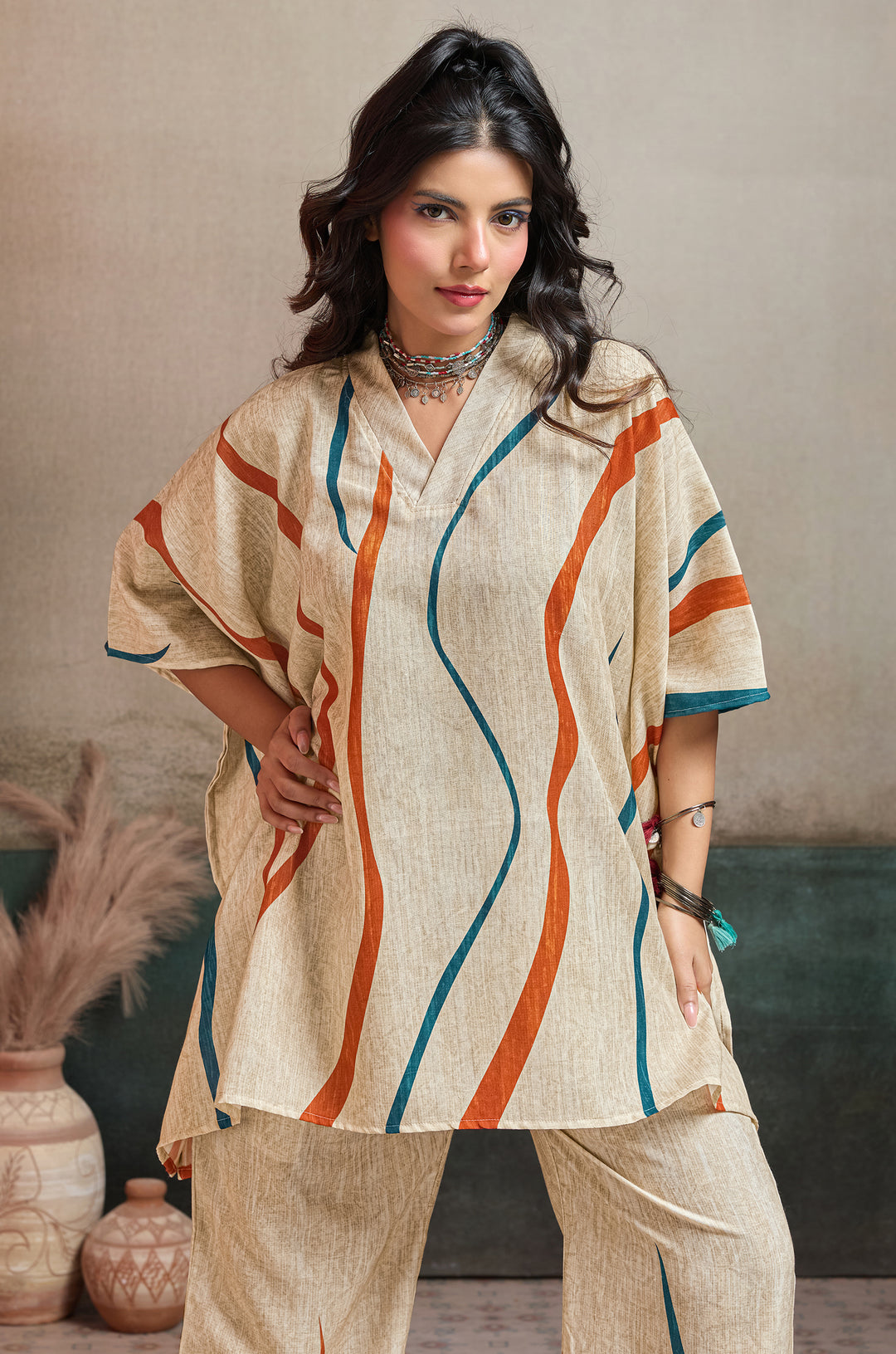 Wave Valley Linen Women Co-ord set with Digital Print