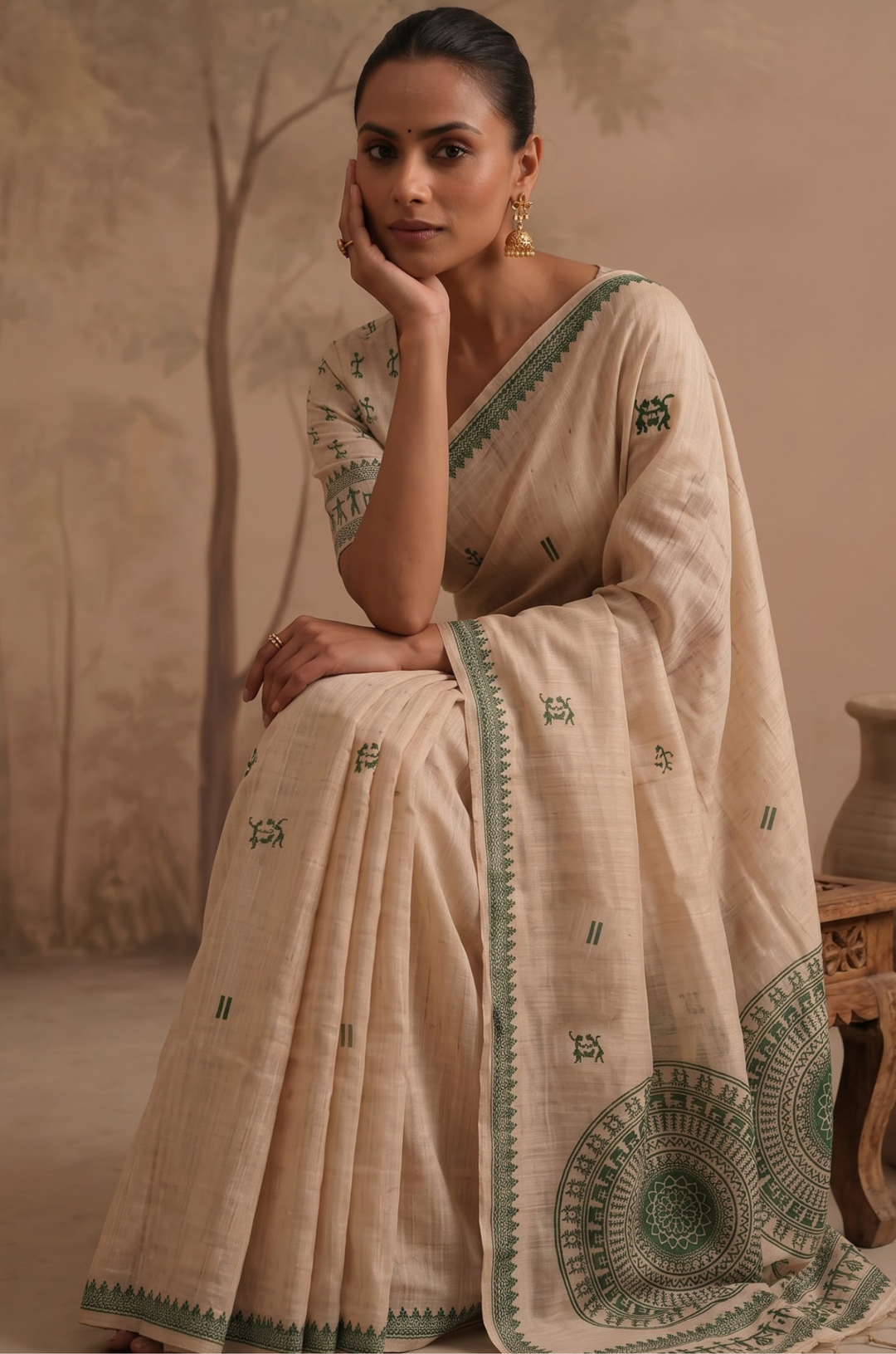 Green Woven Jamdhani Cotton Saree | Sutra Collection
