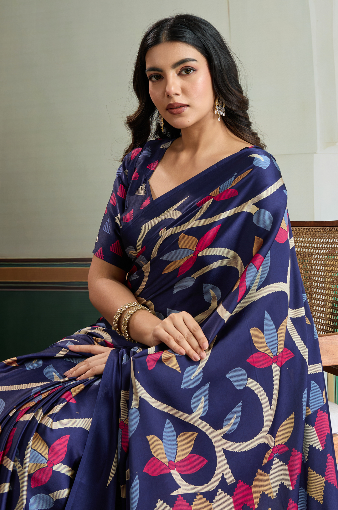 Navy Blue Vibrant Luxe Digital Ajrakh Print Saree