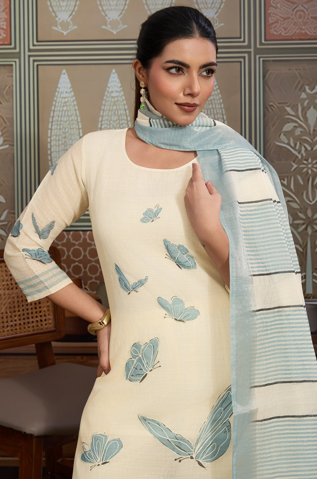 Butterfly Breeze Linen Cotton Women Suit Set with Digital Print Dupatta