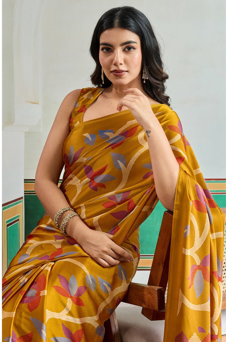 Mustard Vibrant Luxe Digital Ajrakh Print Saree