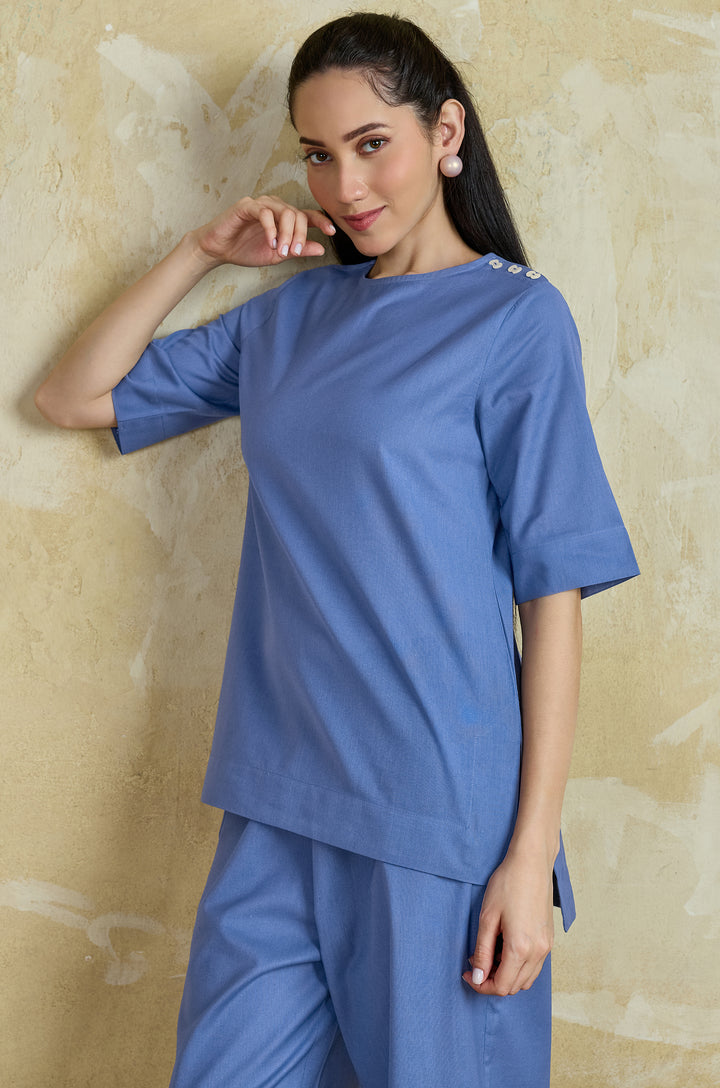 Blue Breeze Pure Cotton Women Co-ord set
