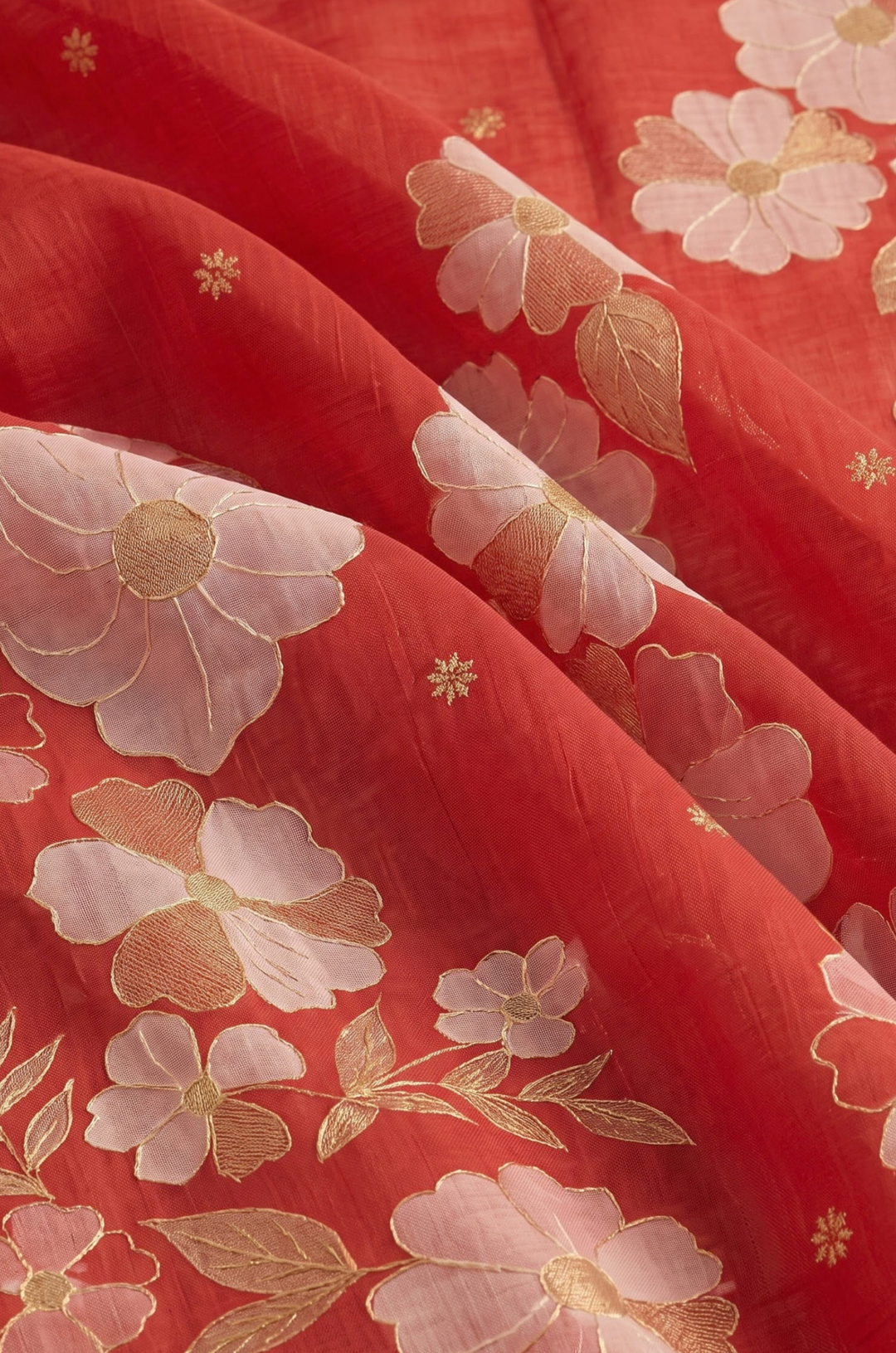 Red Woven Jamdhani Cotton Saree | Madhuban Collection