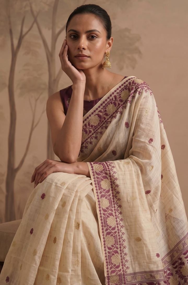 Purple Woven Jamdhani Cotton Saree | Sutra Collection