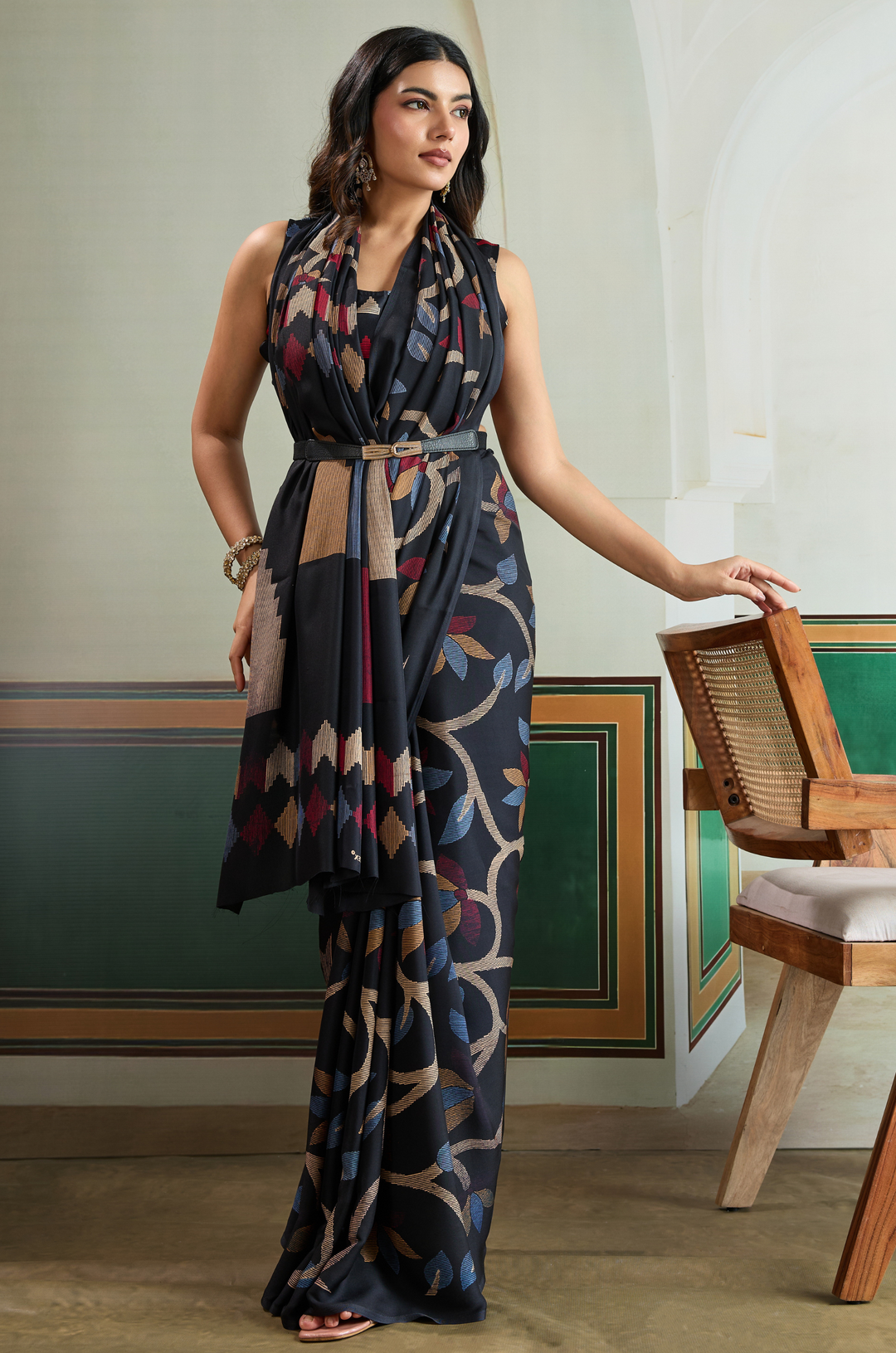 Black Vibrant Luxe Digital Ajrakh Print Saree