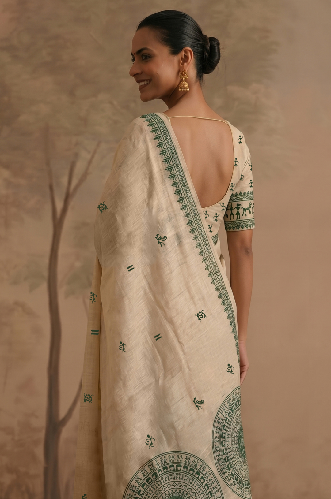 Green Woven Jamdhani Cotton Saree | Sutra Collection