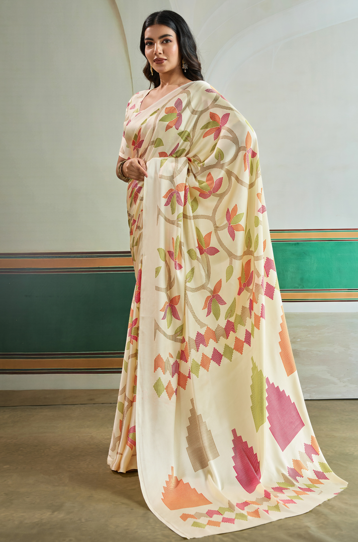 Cream Vibrant Luxe Digital Ajrakh Print Saree