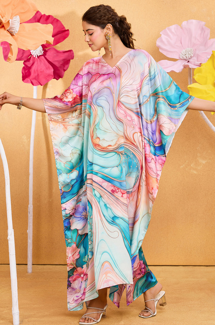 Cascade Satin Kaftan - Free Size M-3XL | Label Aarna