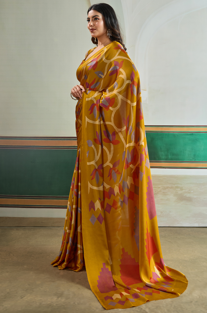 Mustard Vibrant Luxe Digital Ajrakh Print Saree